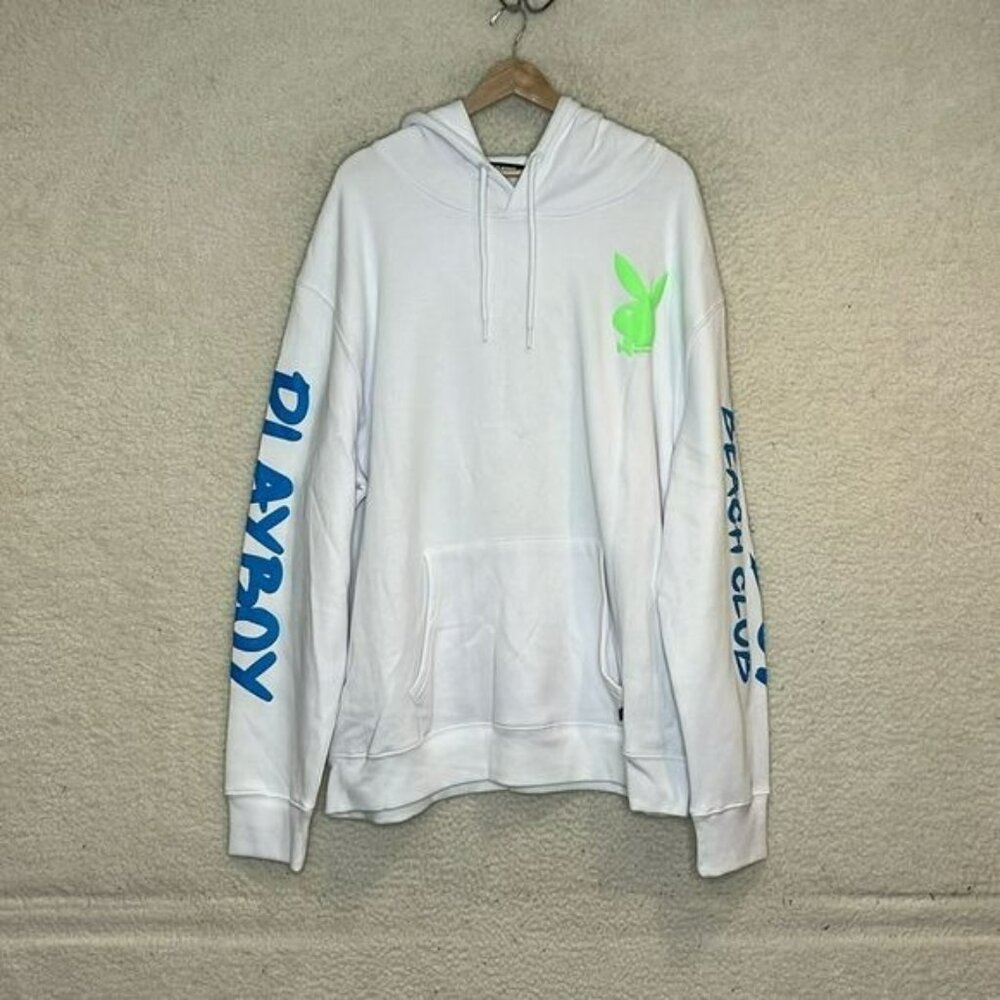 NWT Playboy Womens Neon Playboy Beach Club Hoodie White Size Medium